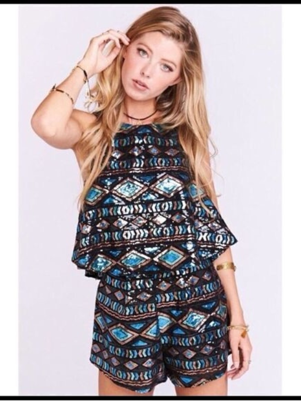 Show Me Your MuMu SET Aztec Sequin High Waist Shorts & Top